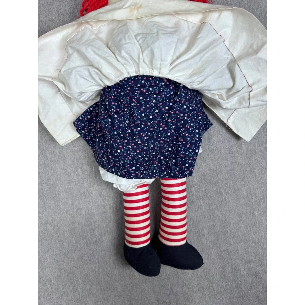Vintage Raggedy Ann Cloth Doll Red Yarn Hair Floral Dress 20 Inch Plush Toy